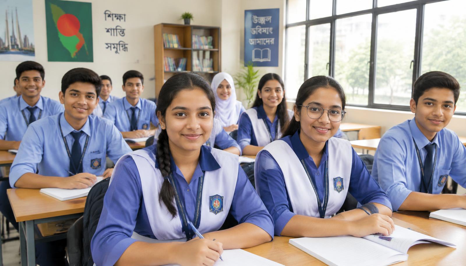 Students learning together in a bright classroom